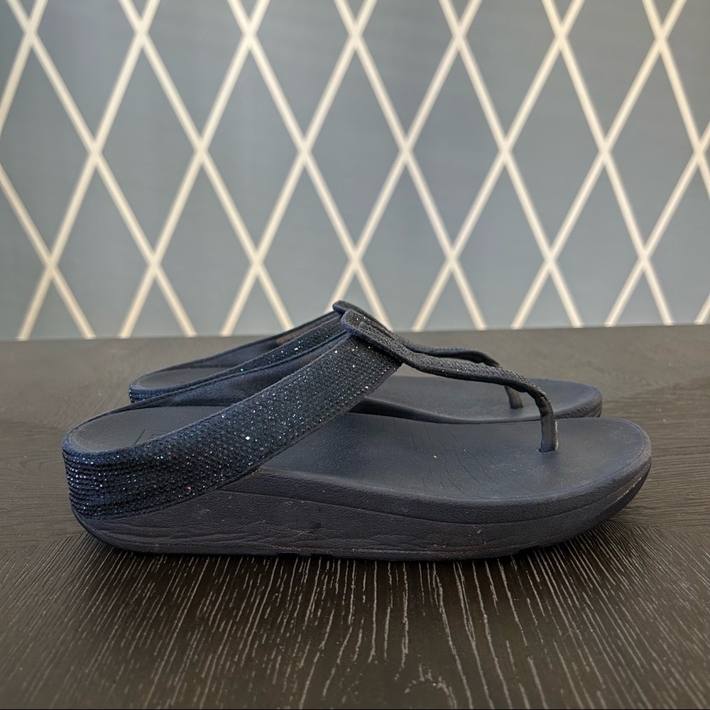FitFlop Blue Sparkle Thong Comfort Flip Flops Women's size 8